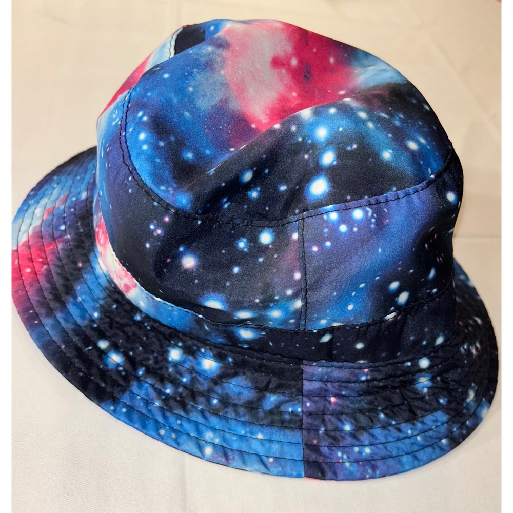 Galaxy Print Bucket Hat Blue Pink Purple Nebula Star Cosmic Festival Sun Hat
